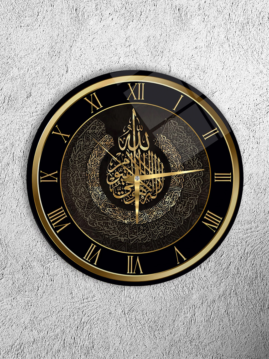 KIRILMAZ CAM DUVAR SAATİ,HEM TABLO HEM SAAT ALLAH LAFZI HAT SANATI İSLAMİ MOTİFLİ DEKORATİF SAAT EV OFİS HEDİYESİ