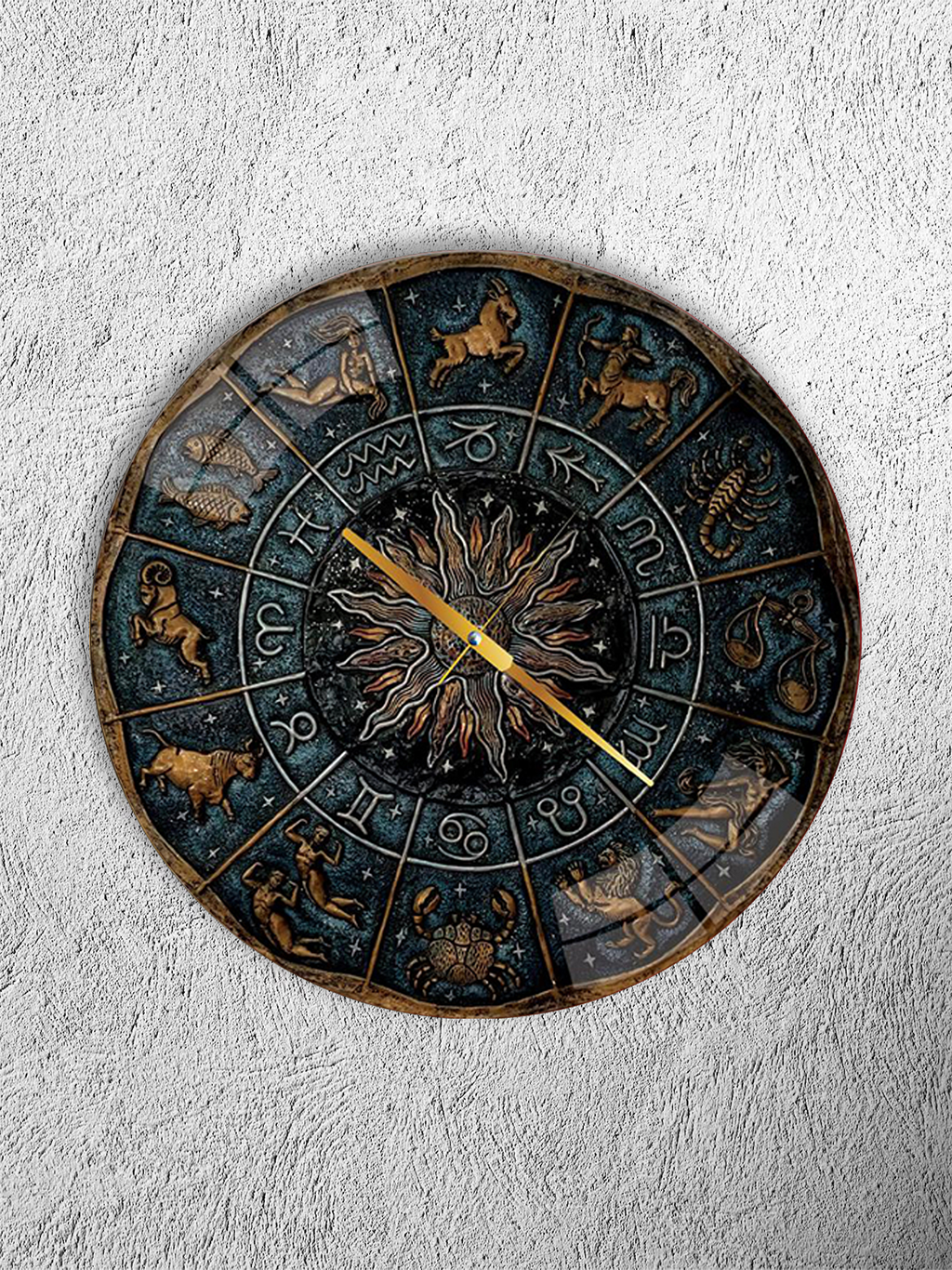 KIRILMAZ CAM DUVAR SAATİ, HEM TABLO HEM SAAT BURÇLAR ZODYAK ASTROLOJİ TASARIMI EV OFİS HEDİYESİ